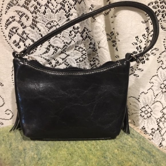 ✨HP✨Tommy Hilfiger Black Leather Fringed Mini Bag Satchel 7.5"x4.5" - Picture 11 of 16